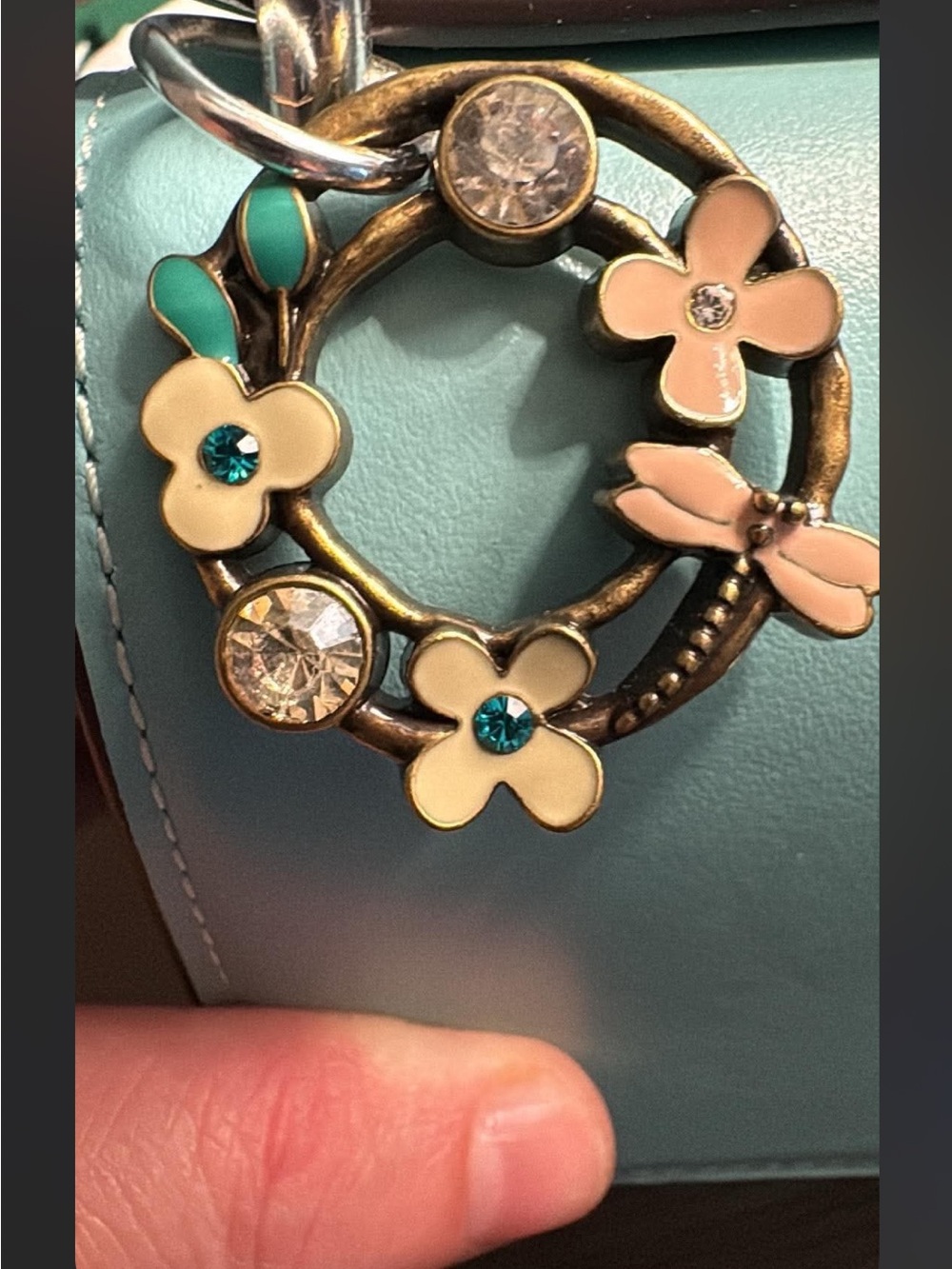 Vintage Coach Floral Enamel Charm - Cream, Pink & Teal
